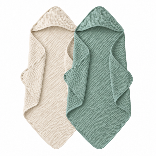 Badcape set - beige & groen