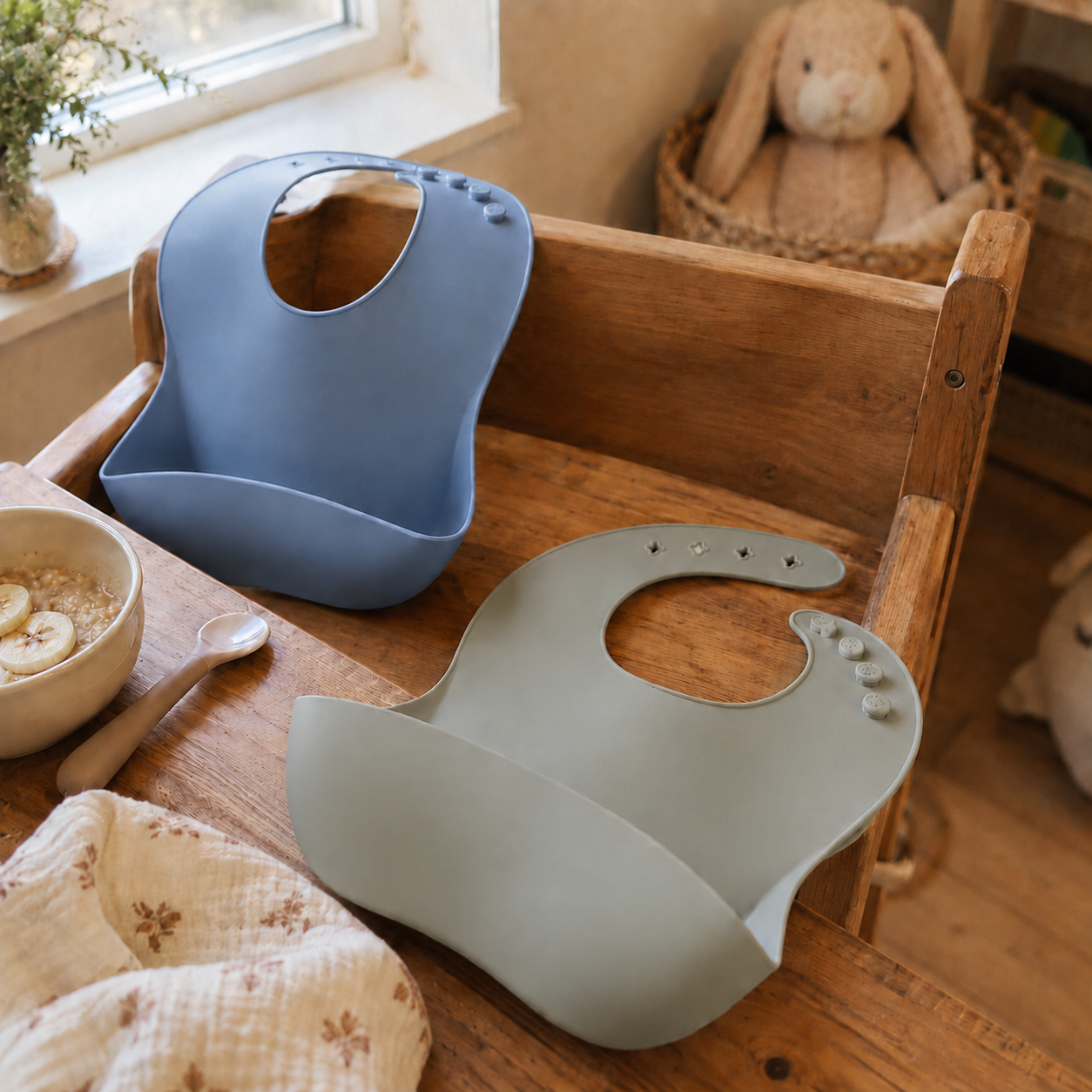 Slabbetjes 2 stuks - groen & blauw